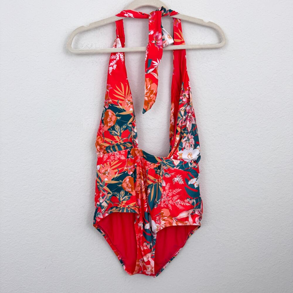 Modcloth Womens The Bethany One Piece Swim Bathing Suit L Tropical Beach Orange